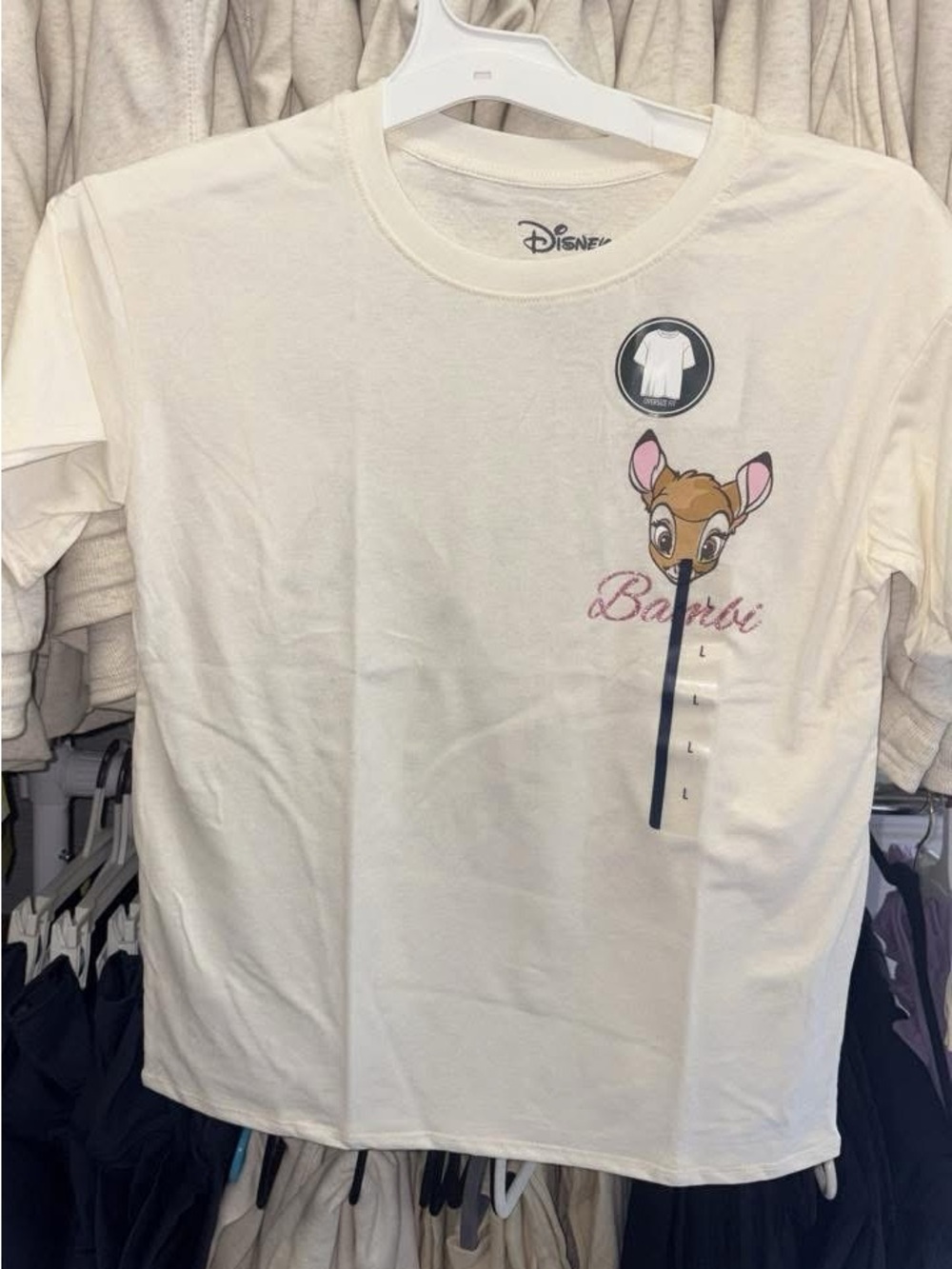 5/$10 Disney Bambi Oversized Cream Graphic Tee with Pink Script